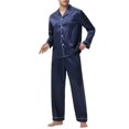 thumbnail image 7 of Mqqzkk Mens Pajamas Sets Long Sleeve Laple Collar Sleepwear Button -Down Loungewear Pjs Set Soft Nightwear with Pockets S, 7 of 7