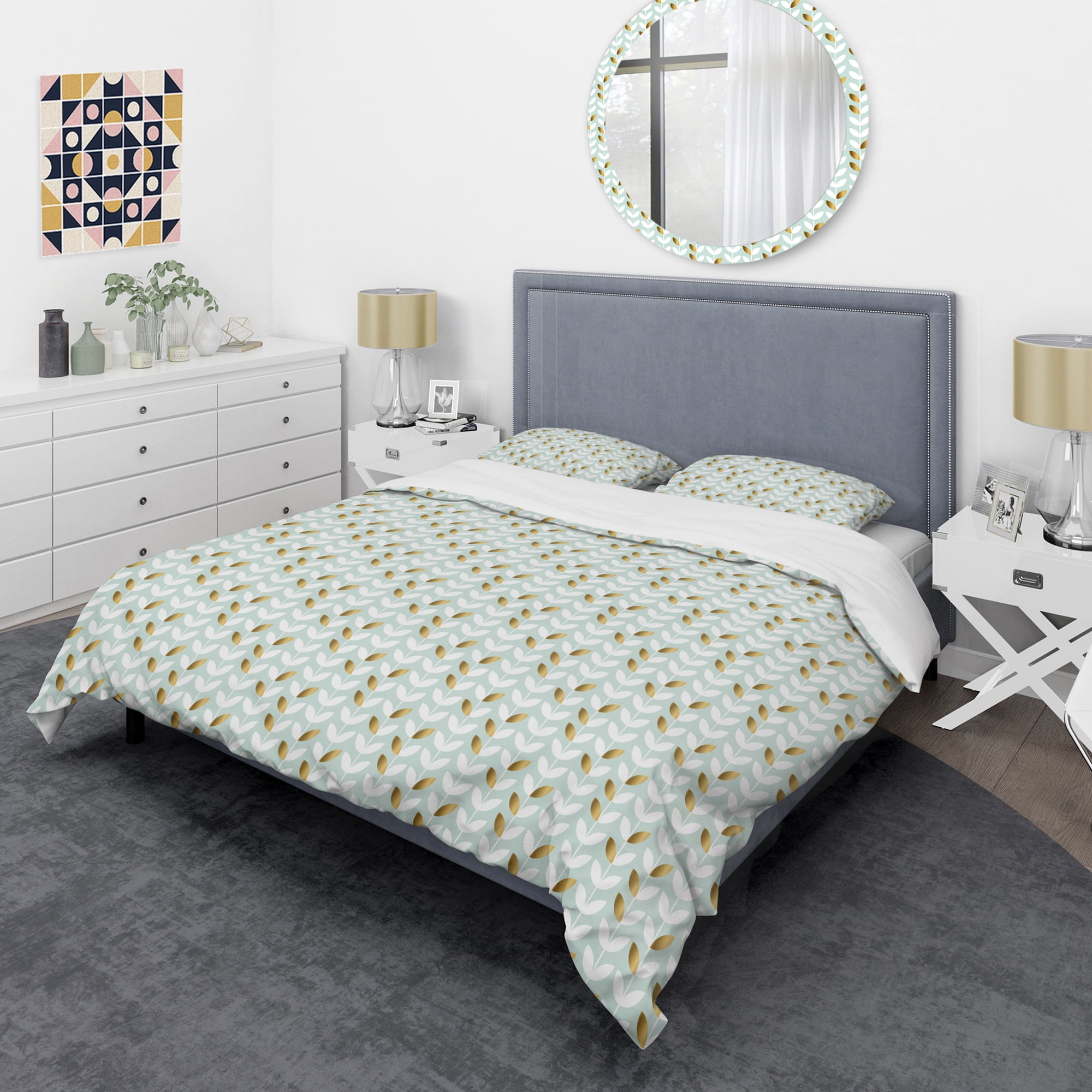 Designart 'Golden Foliage X' Mid-Century Modern Duvet Cover Set