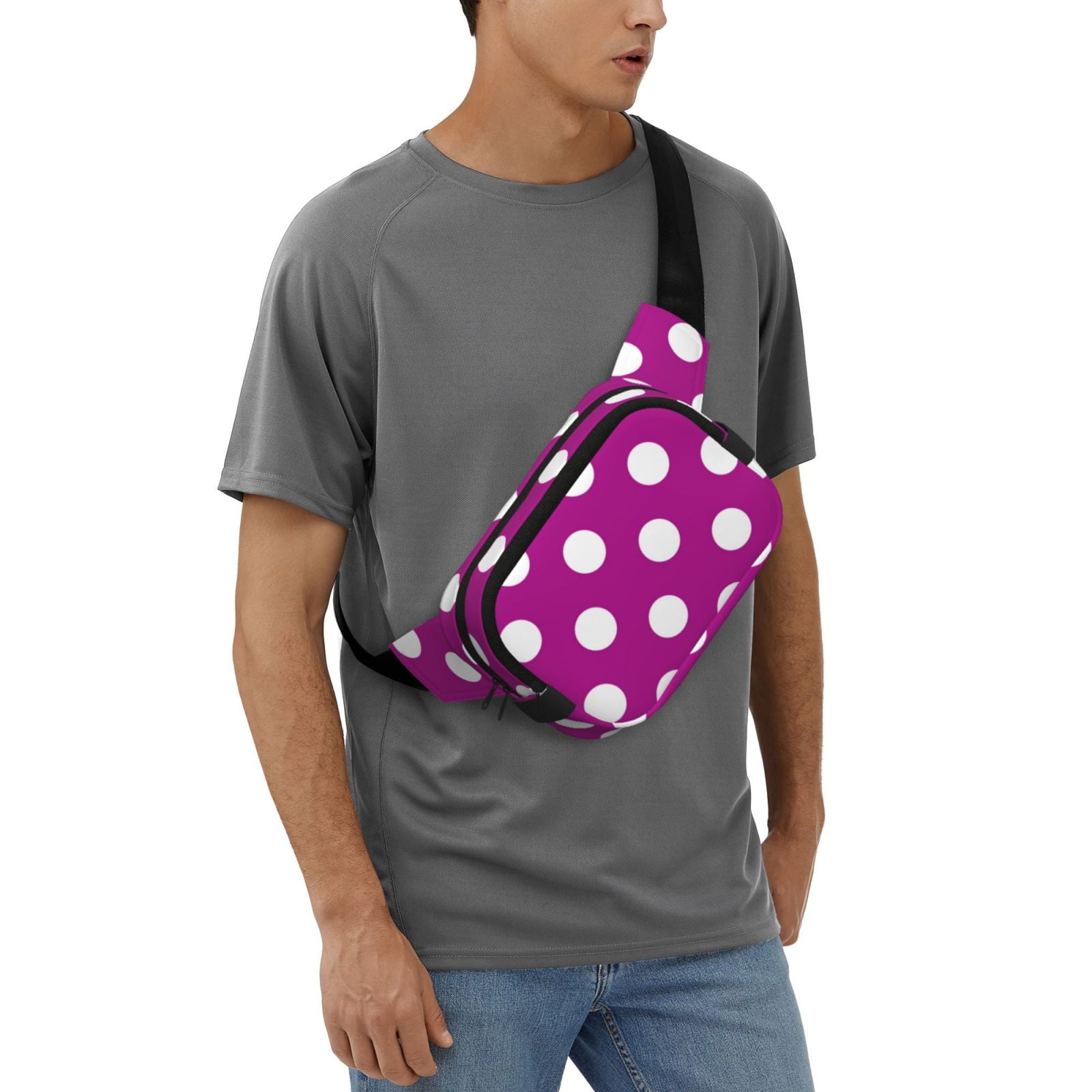 Hirioo Purlpe And White Polka Dot for Double Layer Waist Bag Adjustable Fanny Pack For Travel Running Hiking