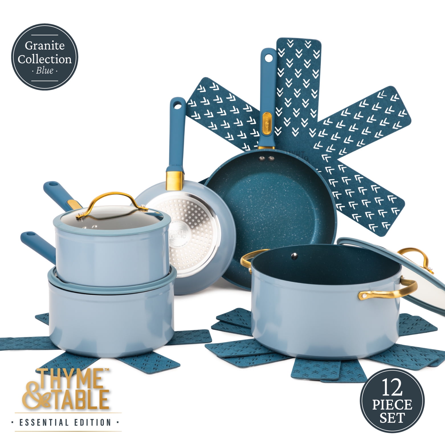 Thyme Table Granite 12 Piece Cookware Set Non Stick Hunter Green
