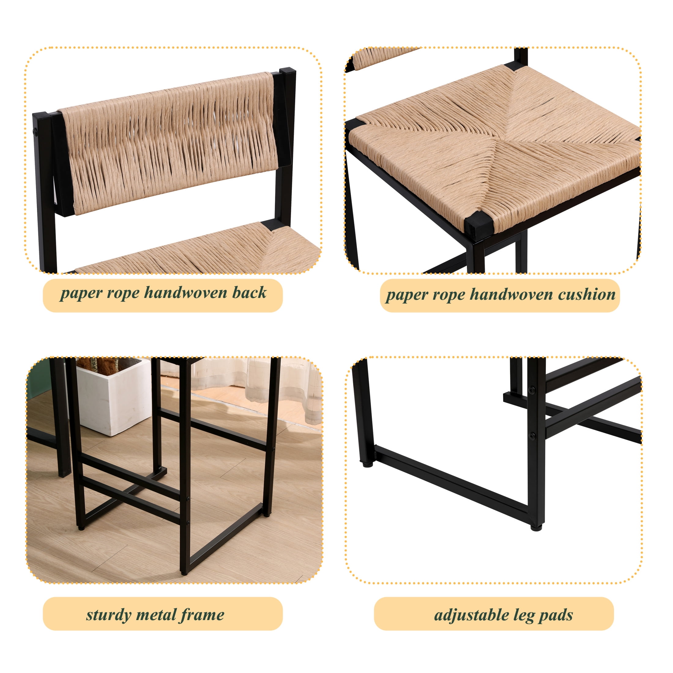Noble House 34.84" Paper Rope Woven Bar Stools Set of 2, Farmhouse Counter Stool with Footrest, Honey