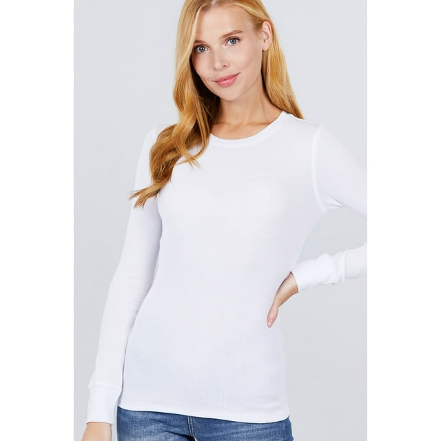Women's Basic Thermal Long Sleeve Knit TShirt Crew Neck