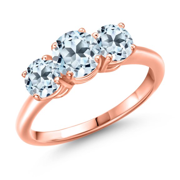 Gem Stone King 18K Rose Gold Plated Silver Sky Blue Topaz Engagement Ring for Women | 2.40 Cttw | Round 6MM | Gemstone November Birthstone | Size 6