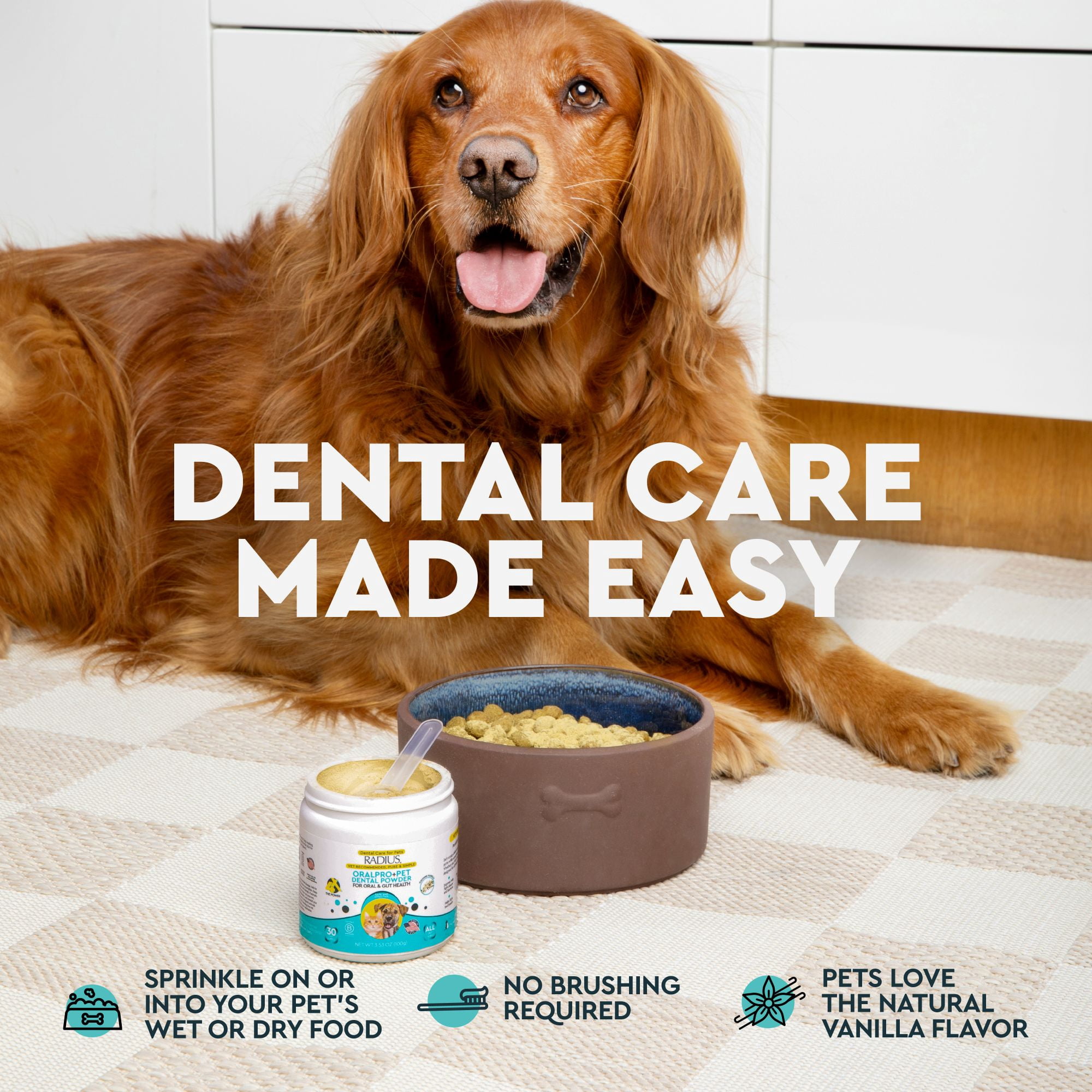 (2 pack) Radius OralPro+ Dental Powder for Dogs & Cats with Enzymes and Probiotics, Vanilla, 100g