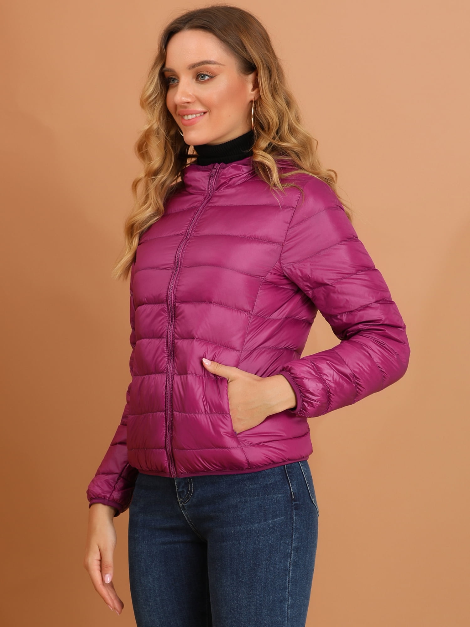 DARING DIVA Women's Hooded Zip Up Short Down Lightweight Jacket XL Hot Pink
