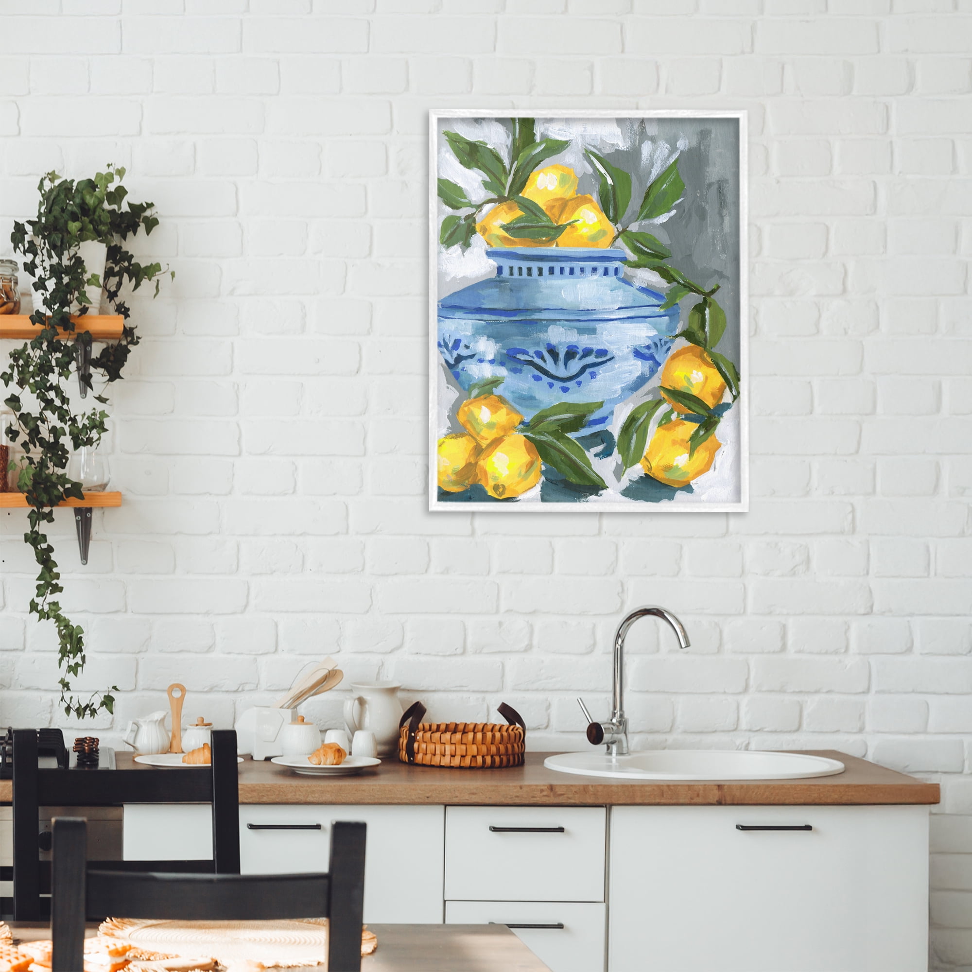 Stupell Industries Indigo & Lemon Vase White Framed Giclee Art, design by Melissa Wang