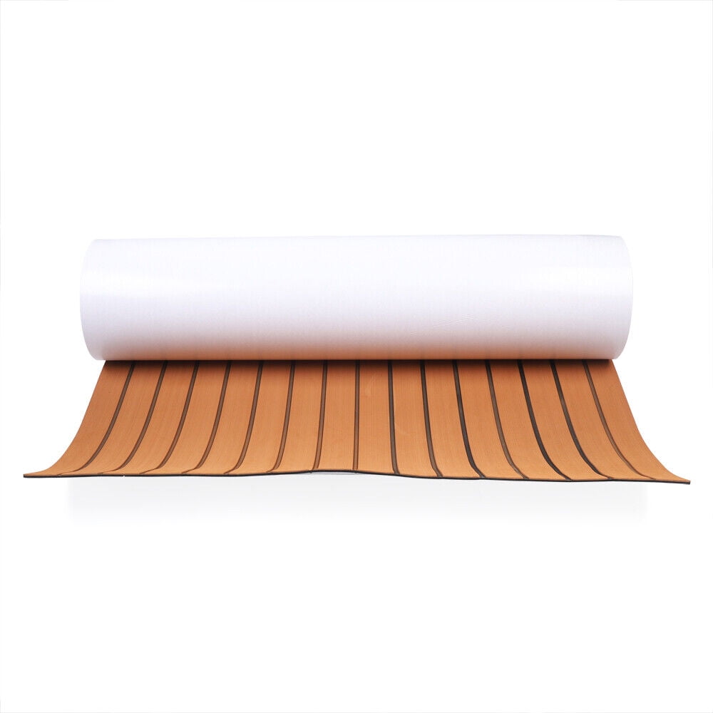 106''X35'' Eva Foam Teak Sheet, Marine Flooring Mat Yacht Decking Pad Wood Faux Teak EVA Foam Brown