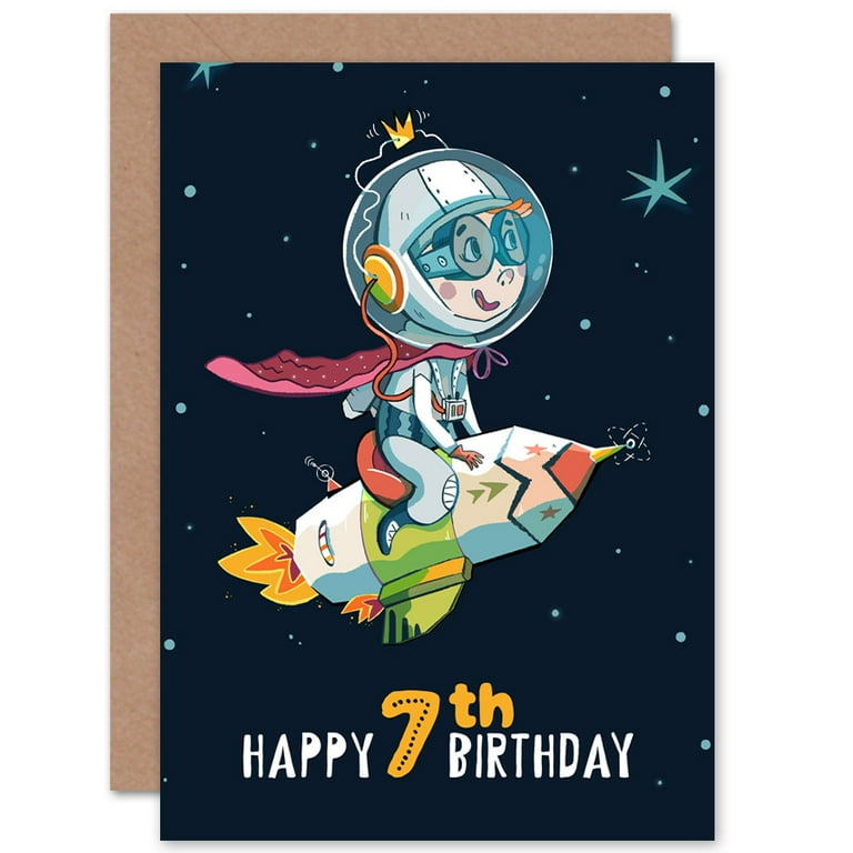 Space Rocket Astronaut 7th Birthday Greetings Card Plus Envelope