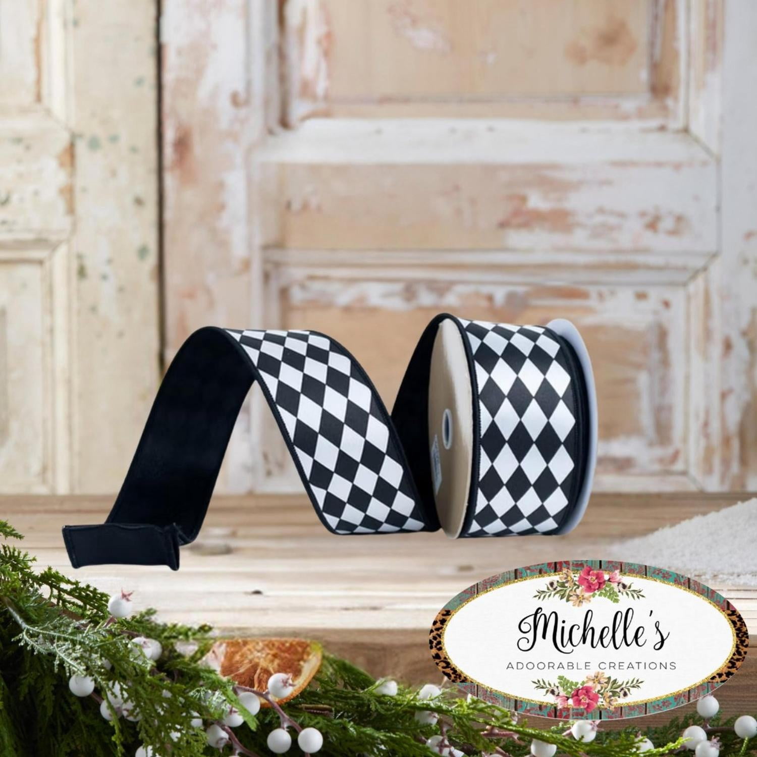 2.5" Harlequin Fused Back Ribbon: Black (10 Yards)