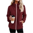 thumbnail image 3 of Feancey Womens Fleece Jackets Full Zip Stand Collar Lightweight Jacket Long Sleeve Casual Zip Up Cardigan Jackets Fall Outerwear with Pockets Wine XXL, 3 of 8