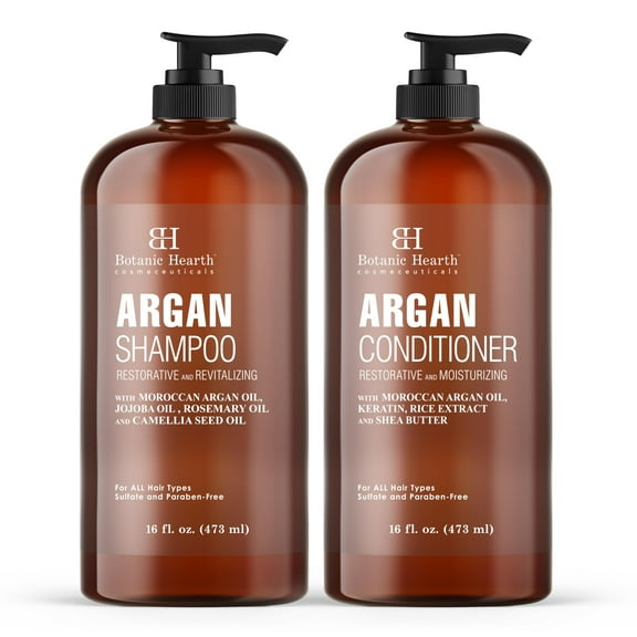 Botanic Hearth Juego de champú y acondicionador con aceite de argán - con queratina, restauración e hidratación, sin sulfato - Todo tipo de cabello y cabello tratado de color, hombres y mujeres -
