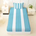 thumbnail image 4 of Castle Fairy Bohemian Thin Vertical Stripe Twin Sheets 3pcs,Boho Wide Band Bedding,Cyan White,1 Flat Sheet, 1 Fitted Sheet and 1 Pillowcase, 4 of 7