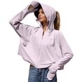 thumbnail image 2 of Domuza Women's Upf 50+ Sun Hoodie Shirts with Brim and Mask Long Sleeve Solid Tshirts Summer Stylish Uv Protection Ice Silk Sunscreen Top Pink One Size, 2 of 3