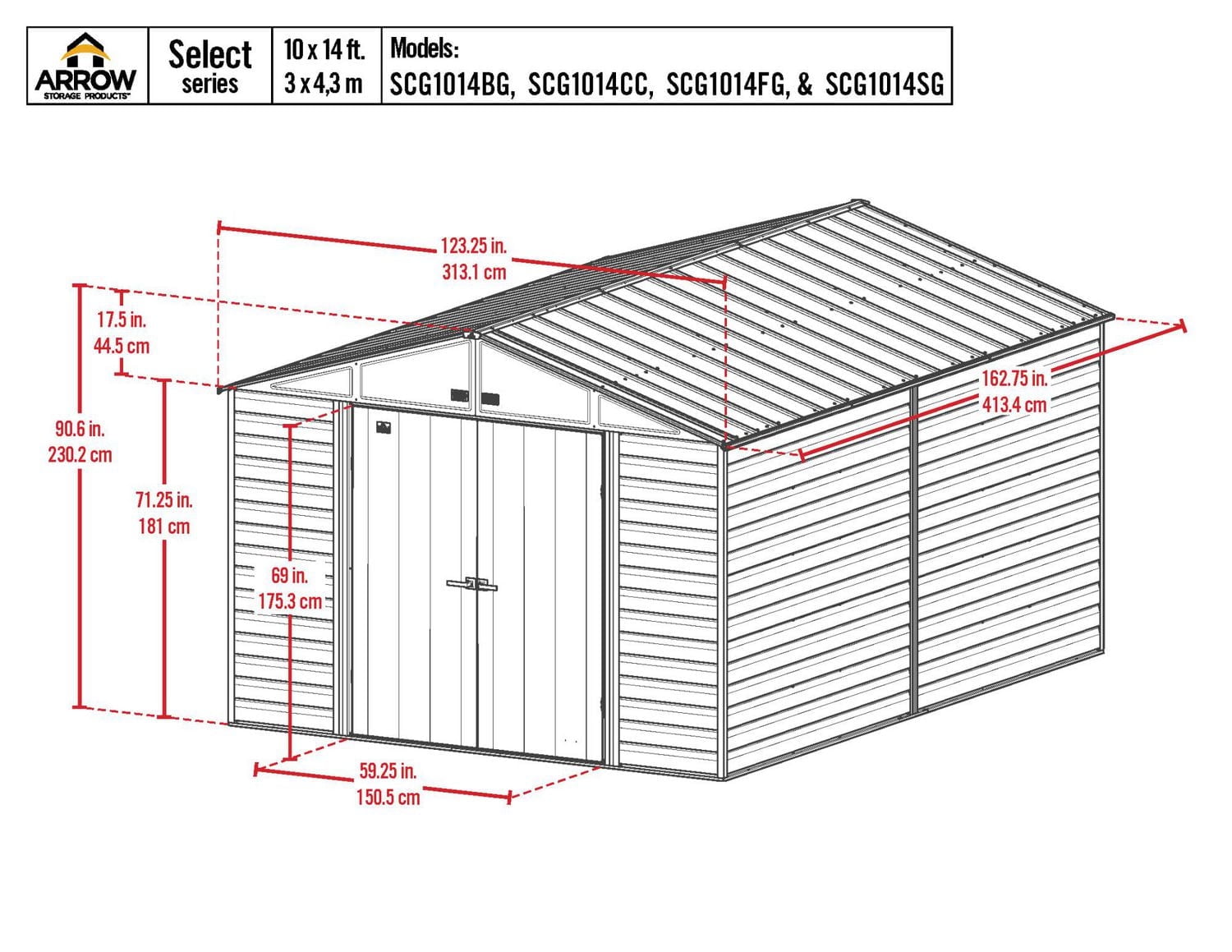 Arrow Select Steel Storage Shed, 10x14, Gris bleu