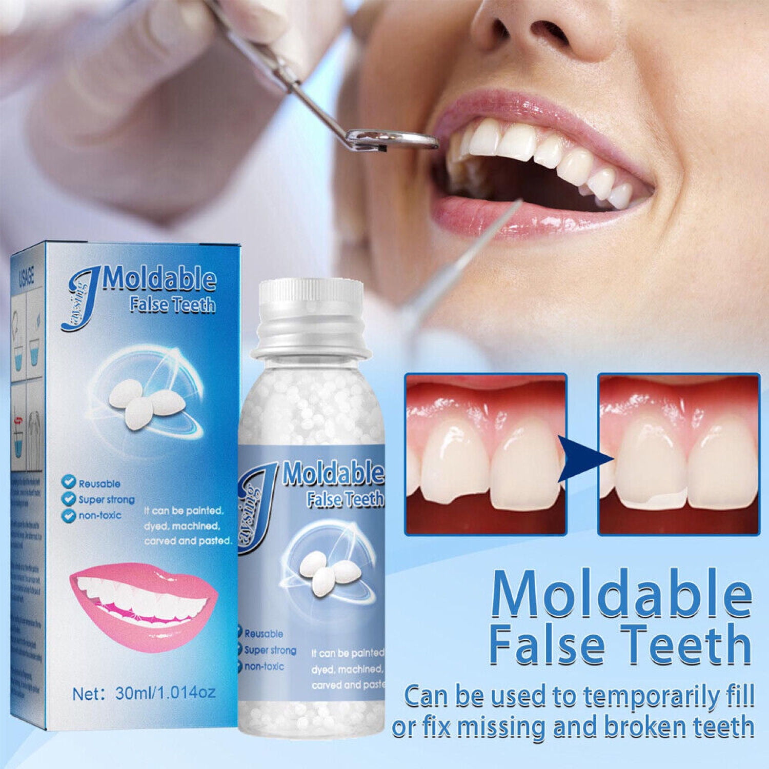 Resin False Teeth Solid Glue Temporary Tooth Repair Moldable Teeth Gap  Denture** – St. John's Institute (Hua Ming)