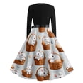 thumbnail image 4 of LWavelet Women's Long Sleeve Fit-and-Flare Dress, Floral Bunny & Carrot Patchwork Print with Satin Bow Belt for Casual & Easter Outfits Light Gray S, 4 of 4
