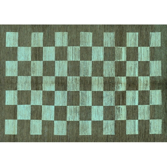 Ahgly Company Indoor Rectangle Checkered Light Blue Modern Area Rugs, 5' x 8'