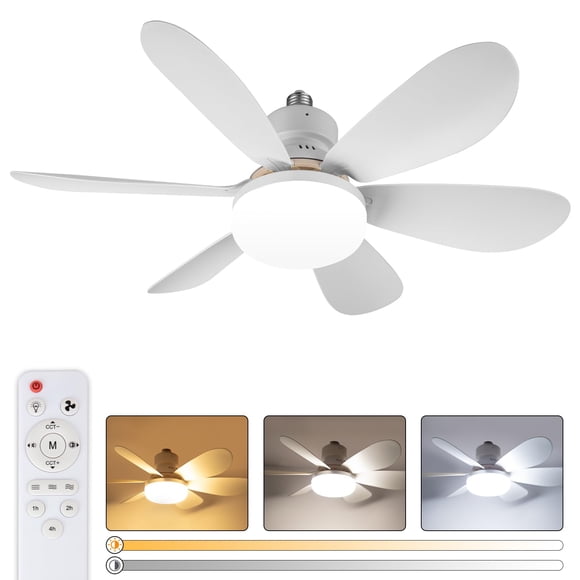 40W Ventilador de Techo con Luz | E26/E27 Ventiladores de Techo Pequeño con Luces | 20.5in Ventilador de Techo de Montaje Empotrado con Luce y Mando a Distancia | 3 Colores Regulables y 3 V