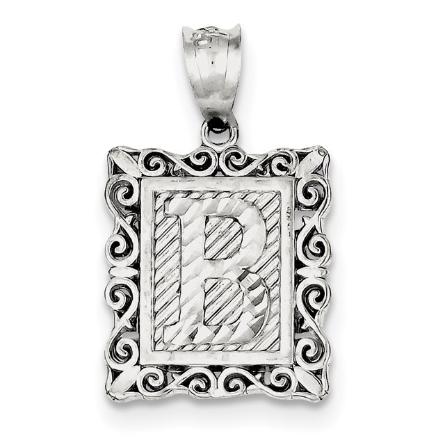 925 Sterling Silver Dainty Letter B Initial Name Monogram Necklace Charm Pendant