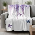 thumbnail image 2 of Wisteria Blanket Soft Cozy Warm Throw Blanket for Couch, Plush Fuzzy Flannel Fleece Blankets for Sofa, Purple Flowers Butterflies Vintage Spring Bed Blankets Lightweight Gifts for Women, 50"x60", 2 of 9