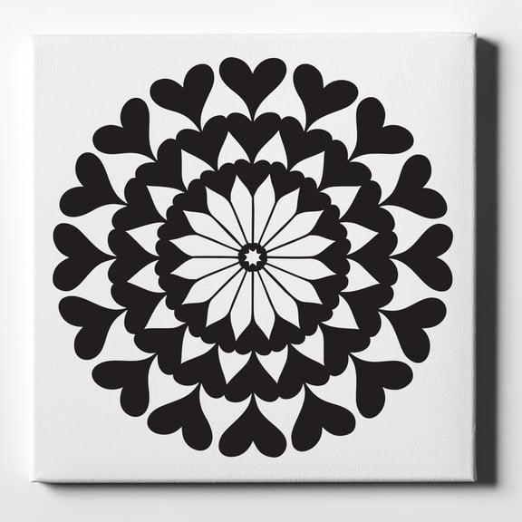Black Hearts Mandala - 10" x 10" - Decorative Canvas Wall Art - White Edge - 5/8" Gallery Wrapped