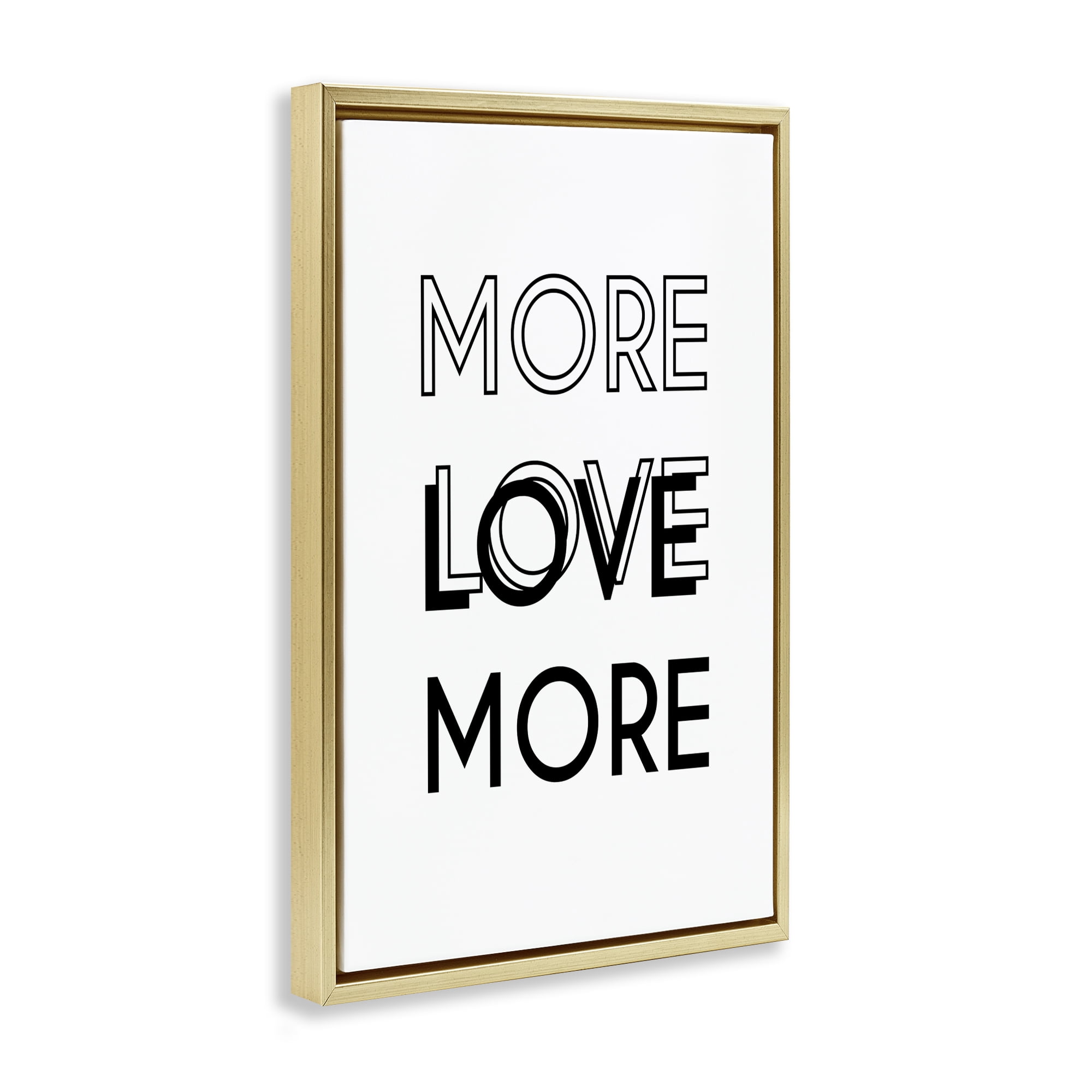 Stupell Industries More Love Typography Text & Numbers Painting Gold Floater Framed Canvas Art Print Wall Art, 21 x 31