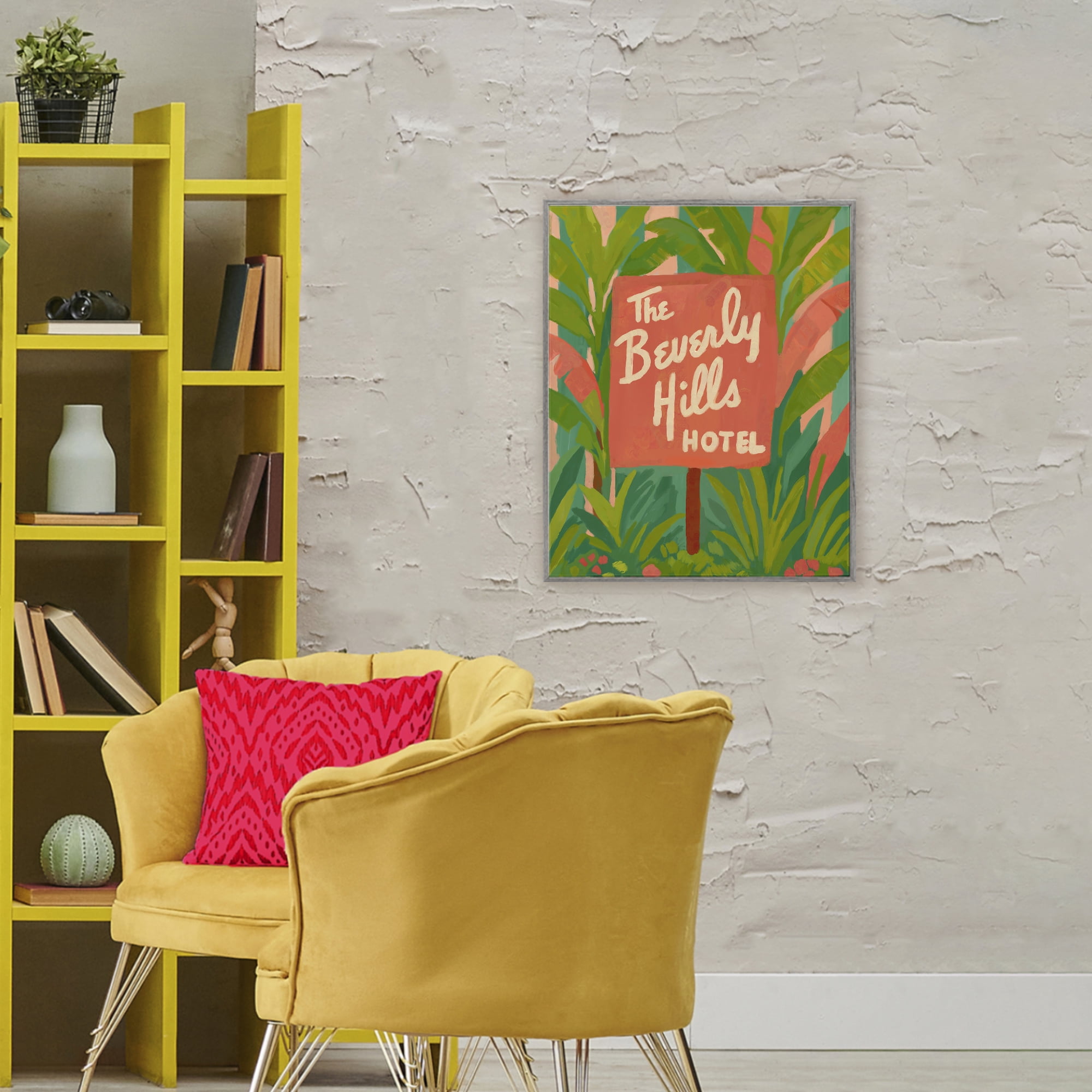 Stupell Industries Tropical Beverly Hills Hotel Gray Framed Giclee Art, design by Amelia Noyes