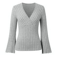 thumbnail image 4 of SNKSDGM Women's Plus Casual Easter Shirt Tops for Women Plus Size Women's Deep V Neck Long Sleeve Wrap Crop Tops Womens Tops Dressy Blouses, 4 of 5