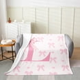 thumbnail image 2 of Pink Bow Flannel Blanket,Princess Style Bowknot Love Hearts Girly Fairy Fleece Blanket for Room Decor,Initial Letter L Chic Romantic Throw Blanket for Sofa Couch,50"x60", 2 of 6