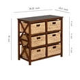 thumbnail image 2 of eHemco 3 Tier X-Side End Storage Cabinet with 6 Water Hyacinth Natural Wicker Baskets, Walnut, 2 of 7