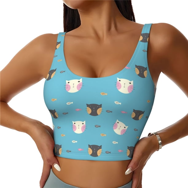 Balery Cat Fish Sujetadores deportivos con espalda cruzada para mujer, acolchados, sin costuras, de alto impacto, ideales para yoga, gimnasio, entrenamiento y fitness.-Large