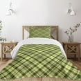 thumbnail image 3 of Ambesonne Green and Brown Quilted Bedspread Set 2 Pcs, Diagonal Tartan, Twin Size, Fern Green Brown, 3 of 6