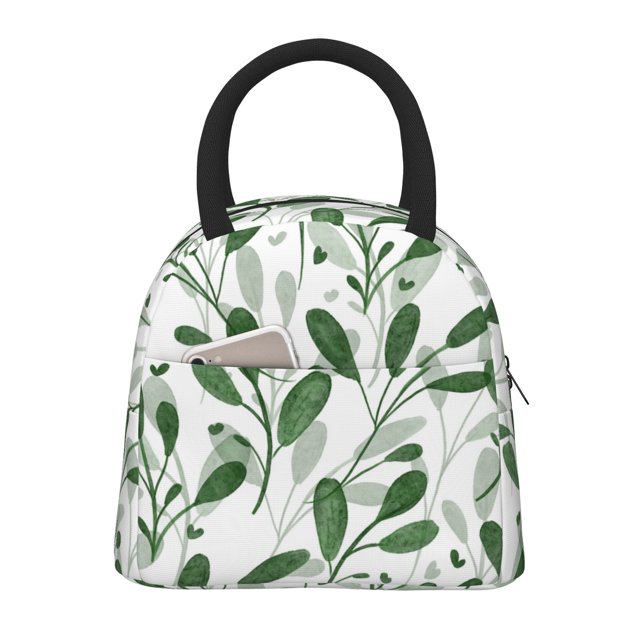 YFYANG Portable Imperméable Isolé Lunch Bag, Green Watercolor Leaf Pattern Réutilisable Refroidisseur Bag / Pique-Nique Bag pour les Adultes Adolescents