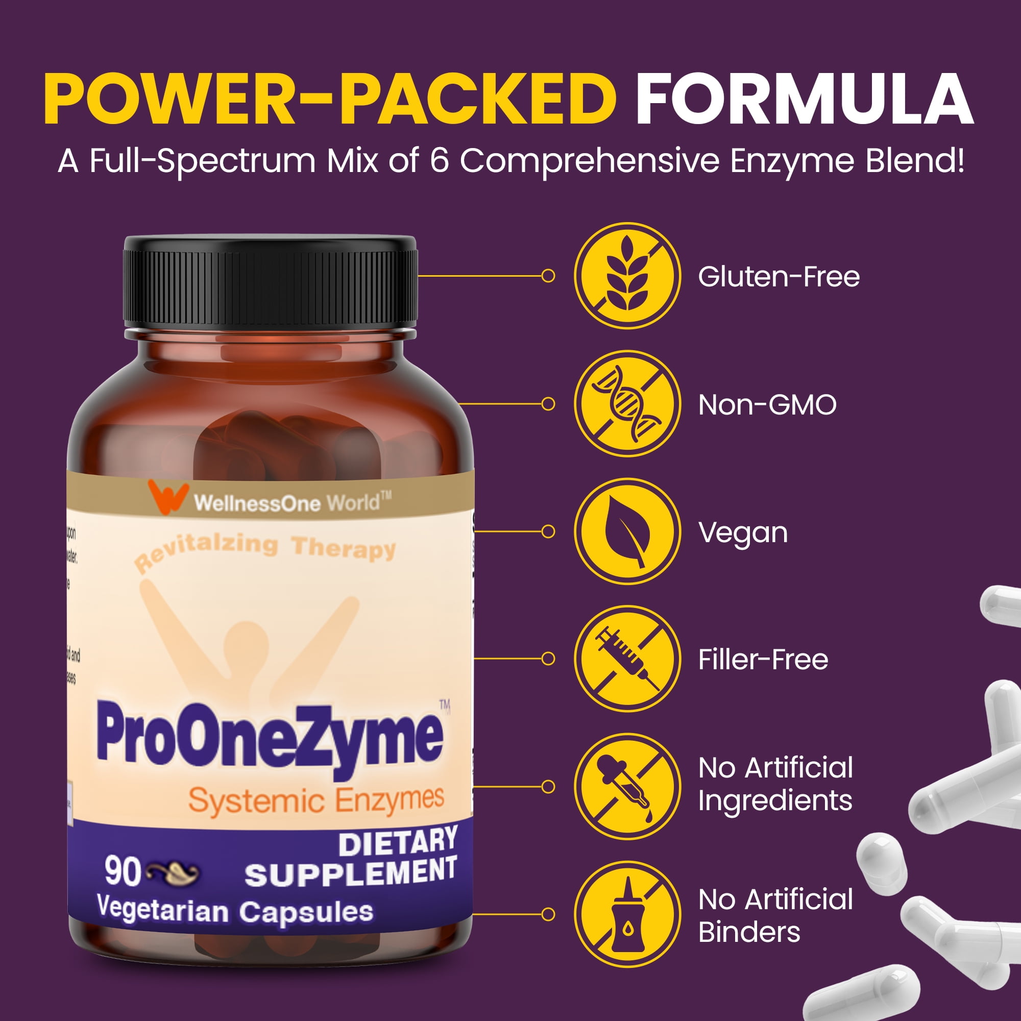 WellnessOne Pro-OneZyme Systemic Enzymes with Nattokinase and Bromelain - Proteolytic Enzymes, 90 Capsules