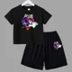 thumbnail image 2 of Conjunto de 2 piezas de camiseta y pantalones cortos de algodón para adolescentes y niños, juego de lucha, ropa deportiva de manga corta de verano para niño y niña, 2 of 5