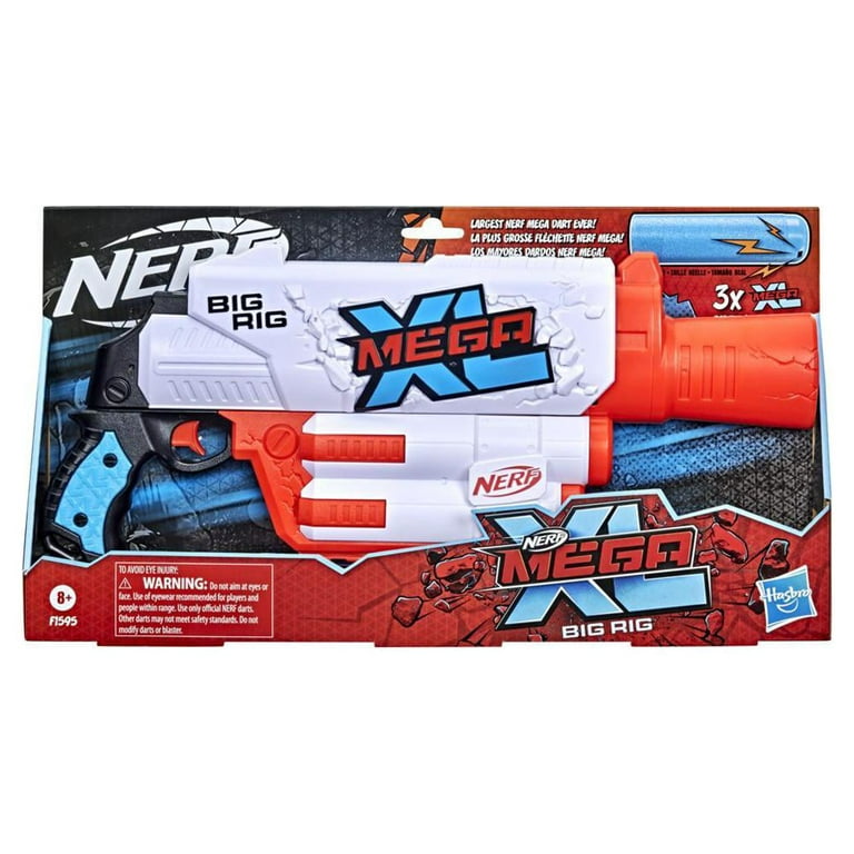 Nerf Mega XL Double Crusher Blaster, Largest Nerf Mega Darts Ever, 4 Nerf  Mega XL Whistler Darts, Onboard Dart Storage - Nerf