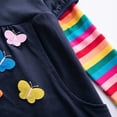 thumbnail image 4 of Vestido Para Niñas, Ropa Para Niñas, Ropa De Otoño Para Niños, Vestido De Manga Larga Con Bordado De Mariposa Y Dos Bolsillos De Arcoíris, Azul Marino Odeerbi LM103-201, 4 of 9