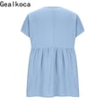 thumbnail image 2 of Gealkoca Womens T Shirts Ruffle Short Sleeve V Neck Casual Linen Tops Summer Fashion Clothes Women Linen Solid Color Pullover Pleated Beach Shirts, 2 of 4