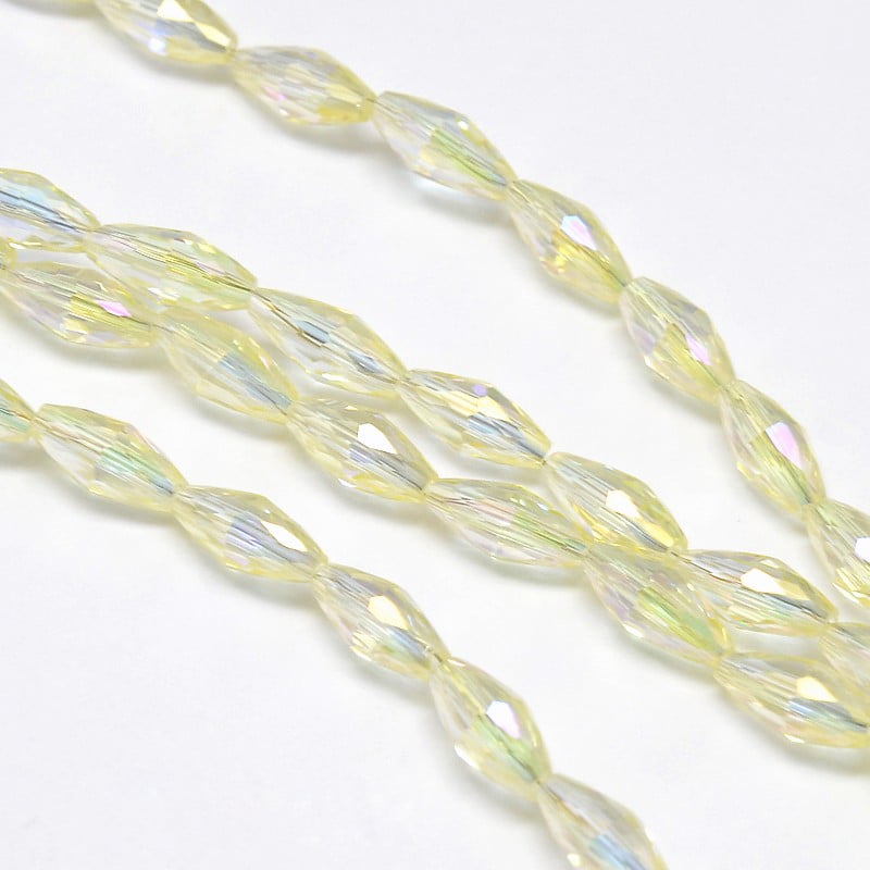 10Strand Electroplate Crystal Glass Rice Beads Strands Faceted Rainbow Color Plated Light Yellow 4x9mm Hole: 1mm about 58pcs/strand 20.4 inch