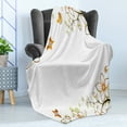 thumbnail image 4 of Floral Soft Flannel Fleece Throw Blanket, Flowers Leaves Branches Buds Butterflies Frame Like Image Print, Cozy Plush for Indoor and Outdoor Use, 70" x 90", Pale Green Pale Brown, by Ambesonne, 4 of 5