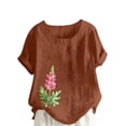 thumbnail image 1 of Vestidos Casuales Para Mujer, Blusas De Mujer De Moda Blusa informal de lino con cuello redondo y manga corta con botones para mujer, talla grande, estampada, 1 of 4