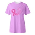 thumbnail image 4 of Lroveb Breast Cancer Awareness Shirts for Women Plus Size Elegant Casual Printed Short Sleeve V Neck T Shirt Tops Pink Ribbon Graphic Tees Purple, 4 of 5