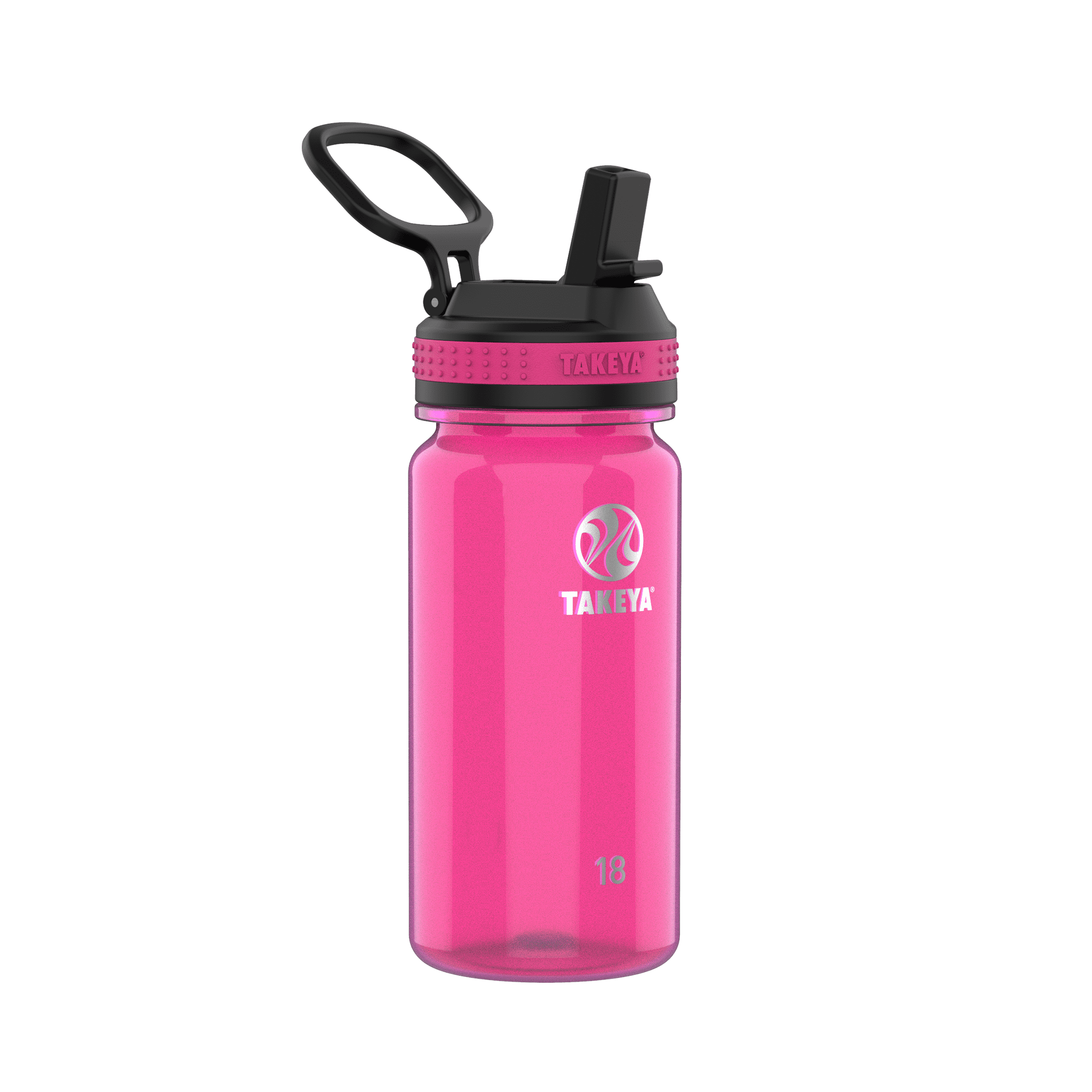 Takeya Tritan Plastic Straw Lid Water Bottle, Lightweight, Dishwasher safe, 18 oz, Fuchsia