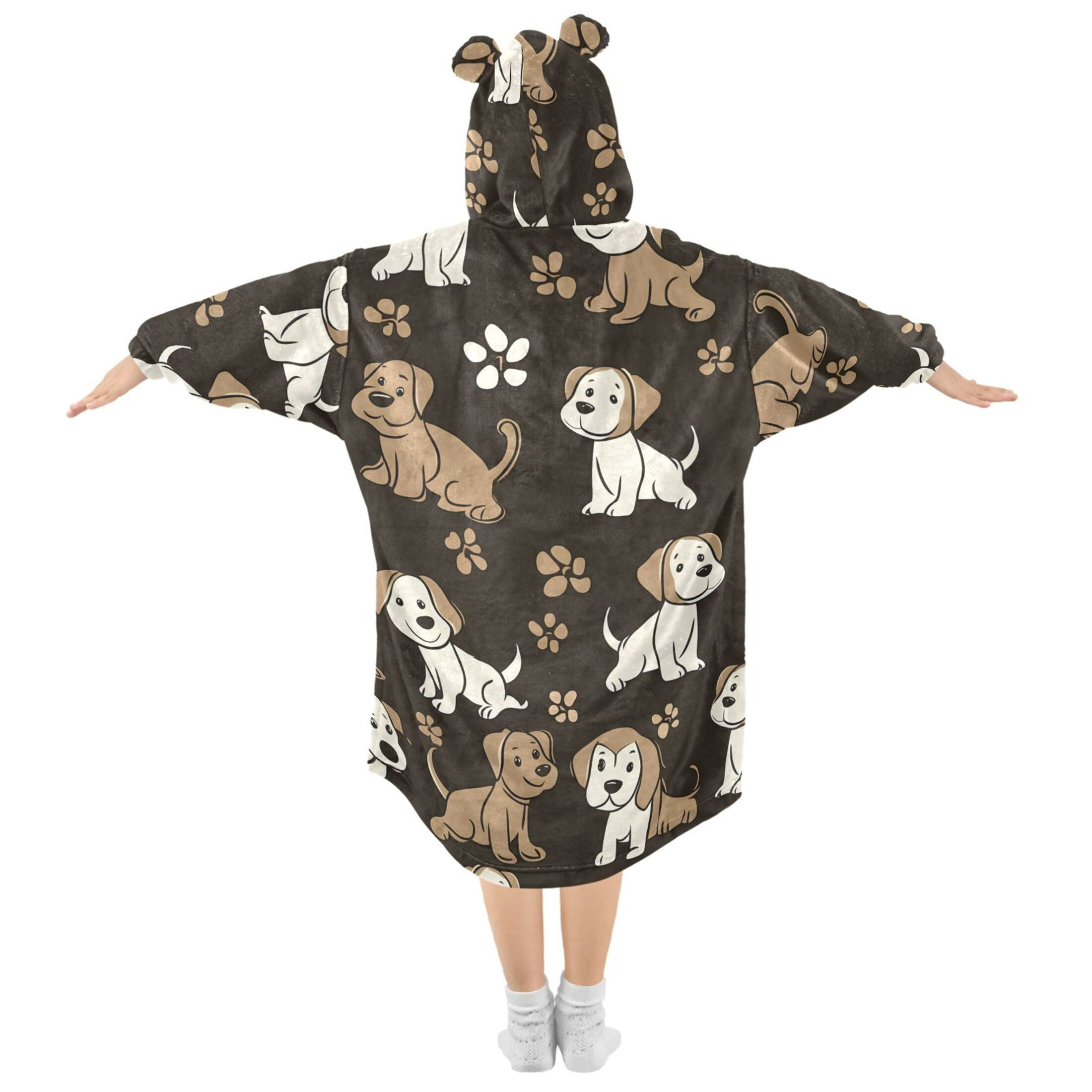 joogoo Wearable Blanket Hoodie for Kids Dogs Cute Footprint Flannel Oversized Sweatshirt 3-14 Years S