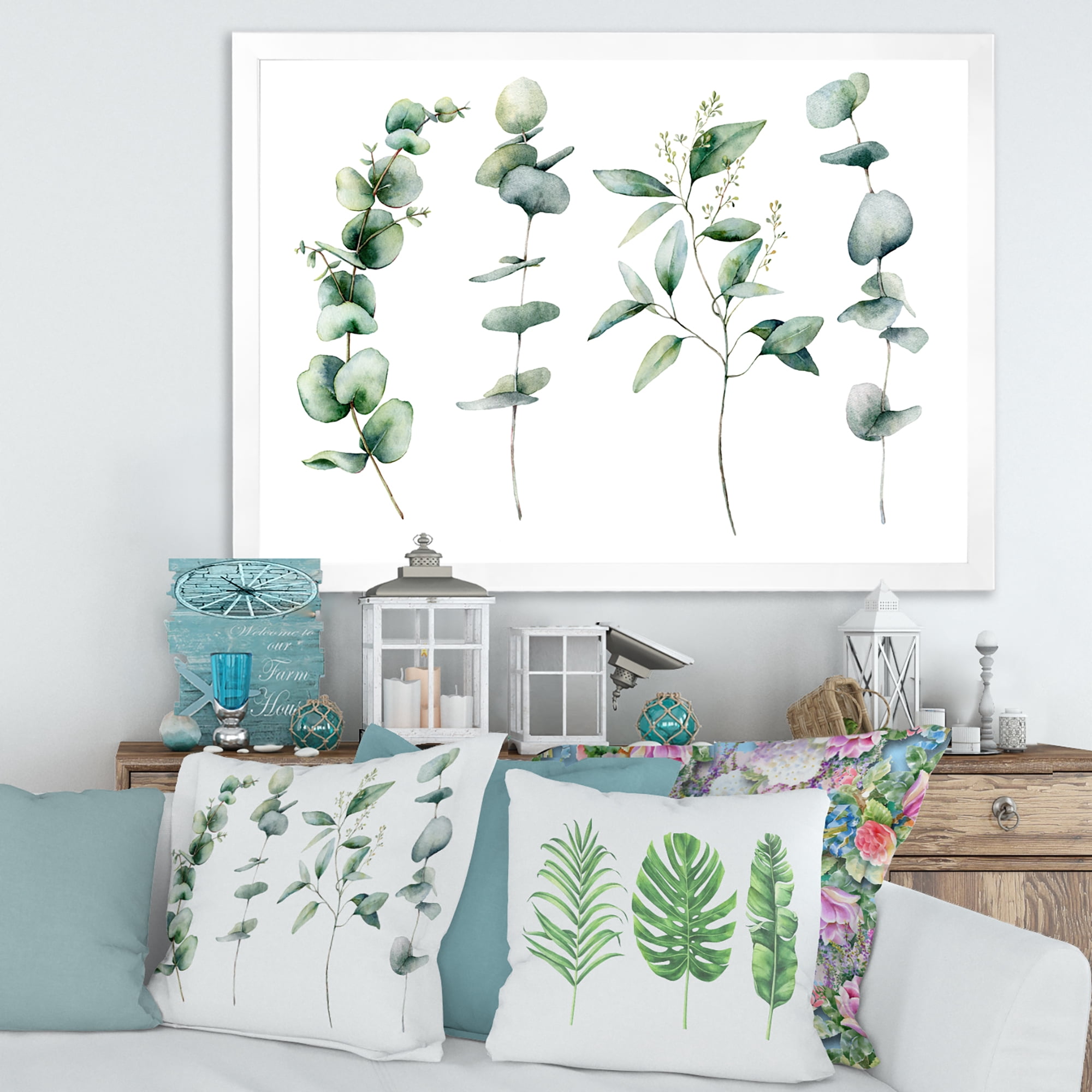 Designart 'Green Eucalyptus Plant Branches I' Traditional Framed Art Print