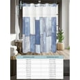 thumbnail image 6 of No Hook Cloth Fabric Shower Curtain with Snap in Liner, Blue Beige Wooden Waterproof Shower Curtains Set with See Through Top Window, Farmhouse Vintage Country Striped Bath Curtains Shower 48"x72", 6 of 6