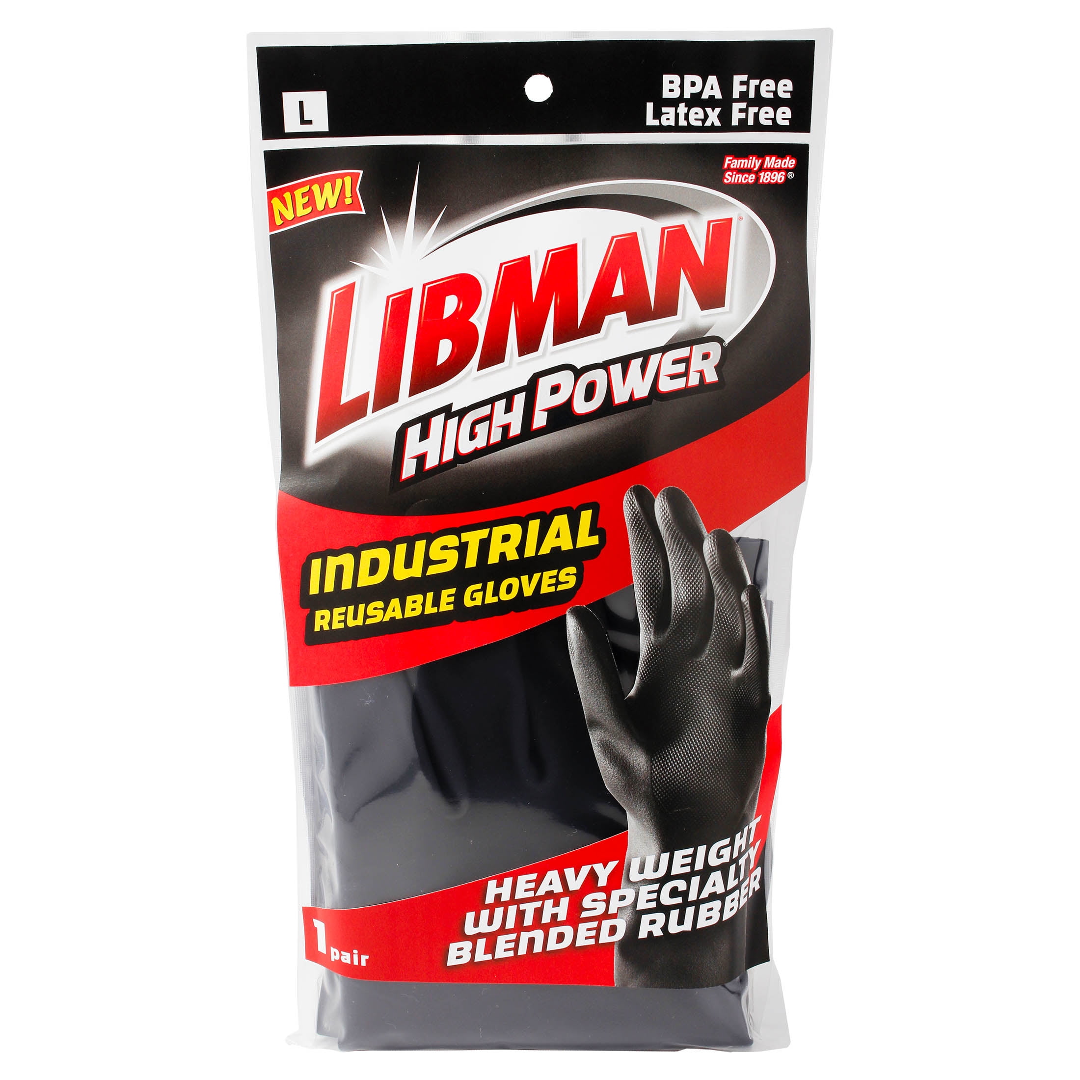 Libman Black Industrial Grade Rubber Blended Reusable Gloves