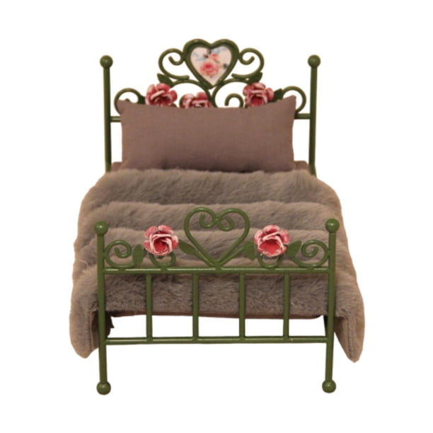 Cama de casa de muñecas a escala 1/12, accesorios de hierro tallado para casa de muñecas, accesorios de fotografía para dormitorio Verde