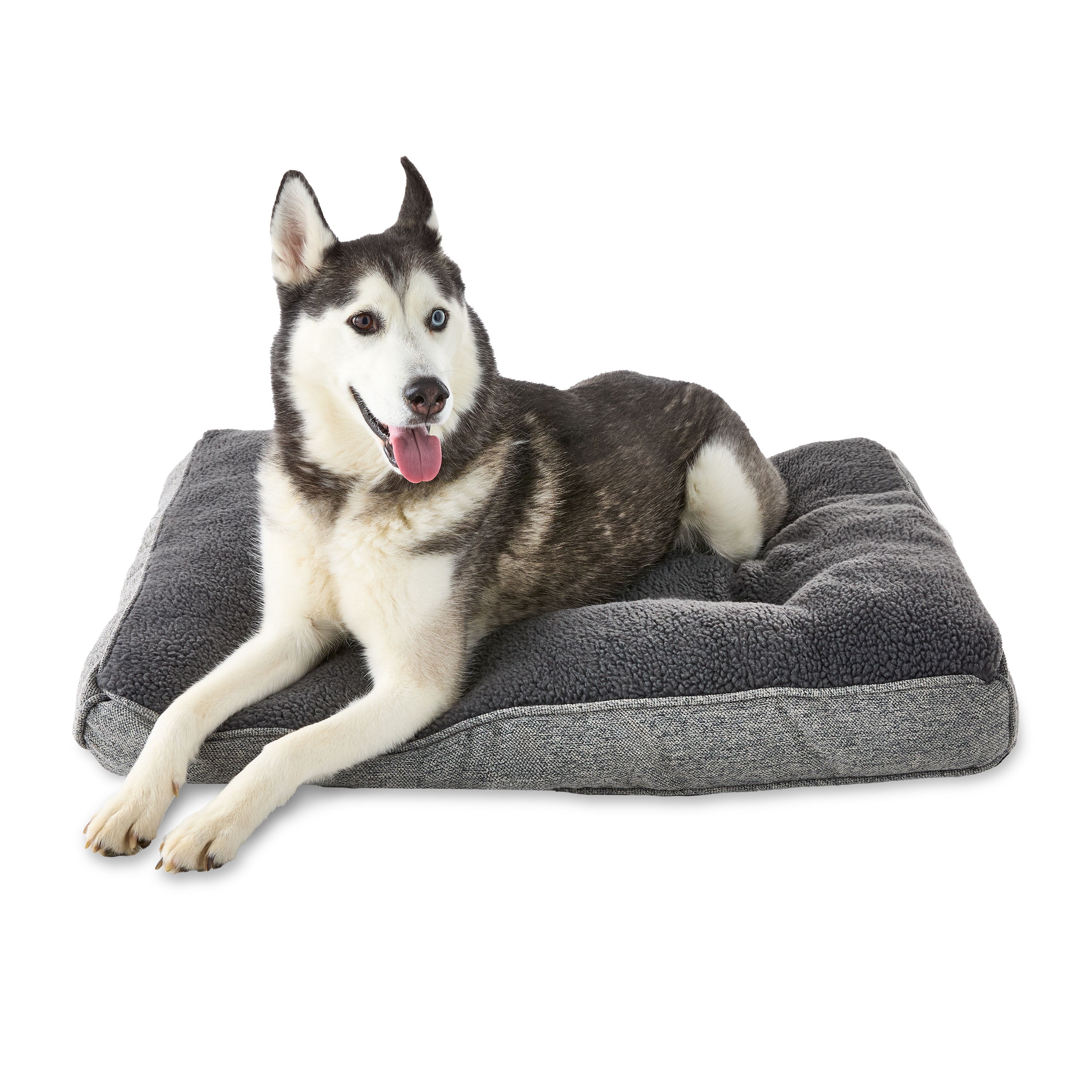 Vibrant Life Medium Tweed and Sherpa Orthopedic Pet Bed, Gray, 35" x 26"