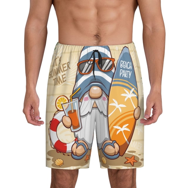 Balery Hello Summer Cute Gnome Pantalones cortos de pijama de punto de algodón para hombre con cinturilla y bolsillos-XX-Large